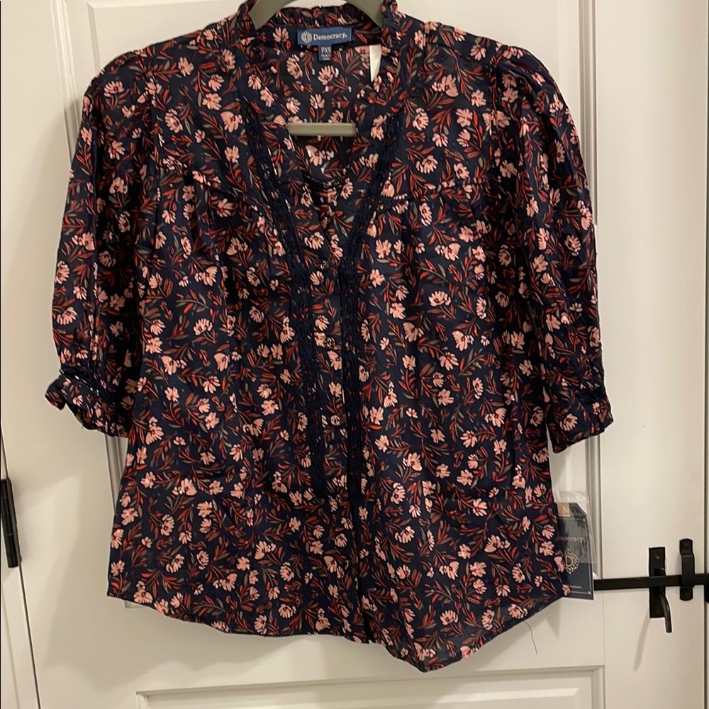 Charter Club Women's Floral Navy and Pink Top